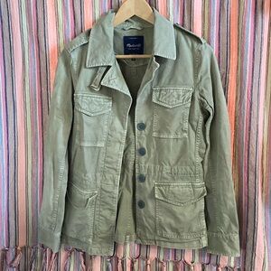 Madewell Army Green Button-Down Jacket | Size XS | Canvas Cotton